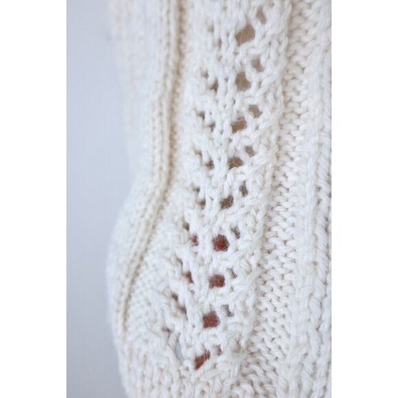 Handmade Cottagecore Short Sleeve Sweater Top Square Neck Cream Cable Knit - Picture 8 of 12